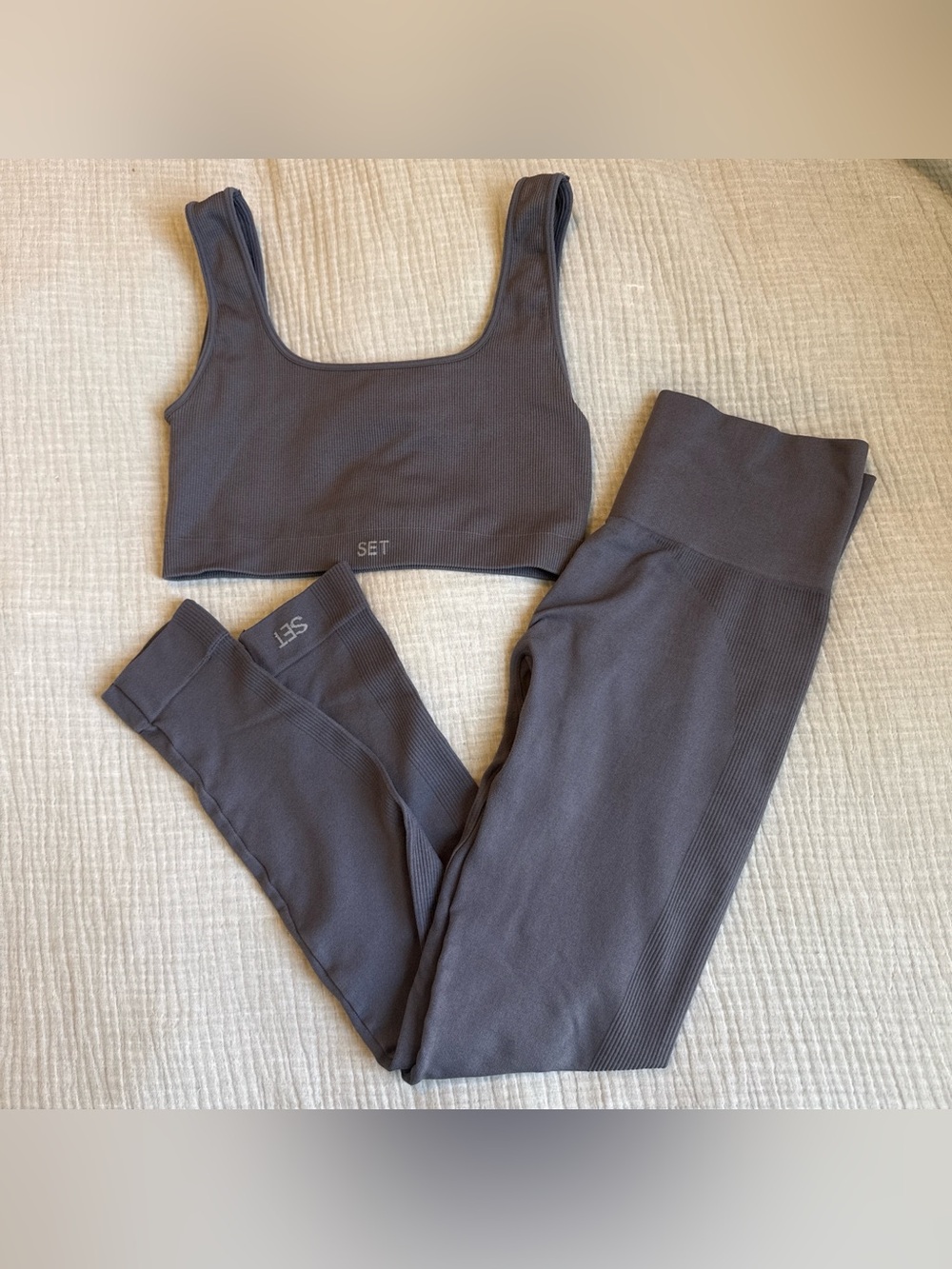 Seamless Ribbed High-Waist Leggings & Crop Top - Charcoal